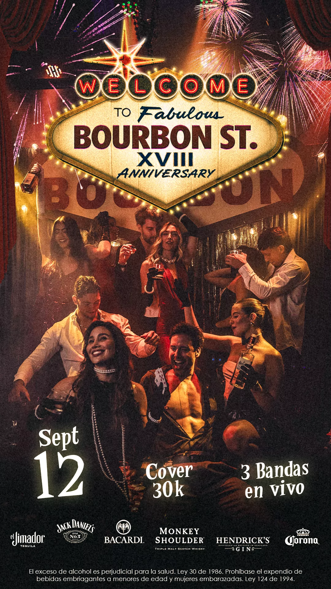 Bourbon St. XVIII Anniversary - 12 de septiembre, cover 30k, 3 bandas en vivo